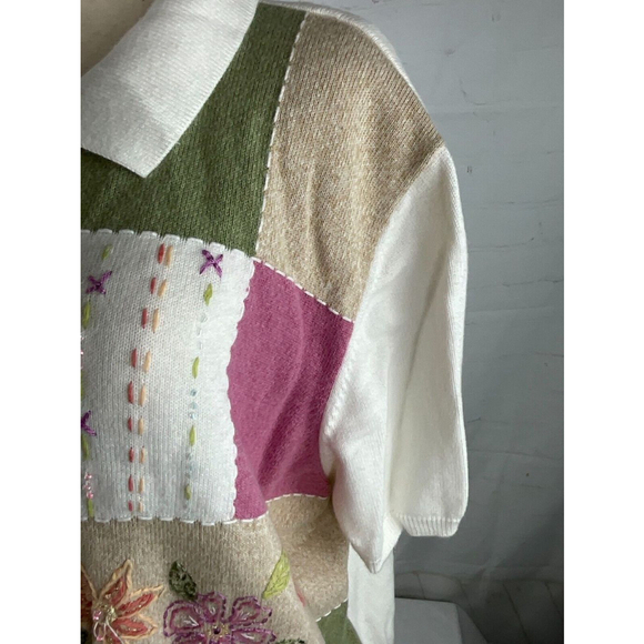 Women’s Alfred Dunner Patchwork Embroidered Zip Up Sweater Size 2XL Short Sleeve - Picture 4 of 4